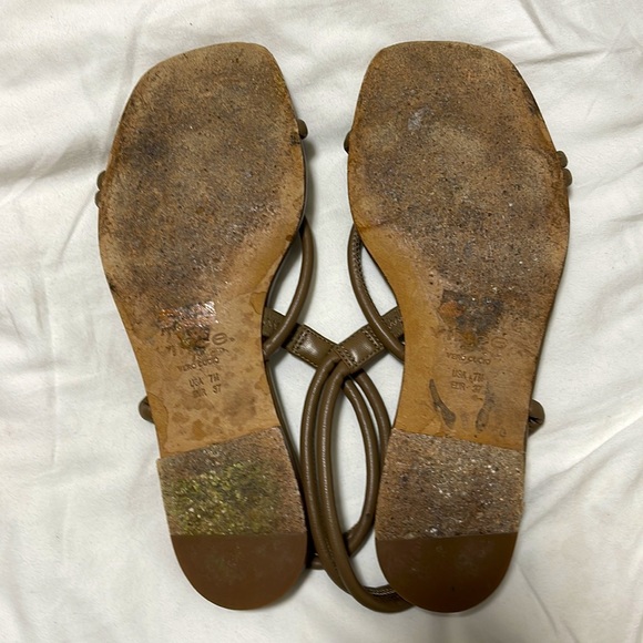 Vince Taupe Leather Knotted Sandals with Square Toe - Picture 3 of 4